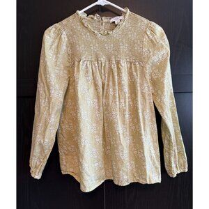 J. Crew Liberty Fabric Floral Print Peasant Blouse Small Ruffle Neck Long Sleeve